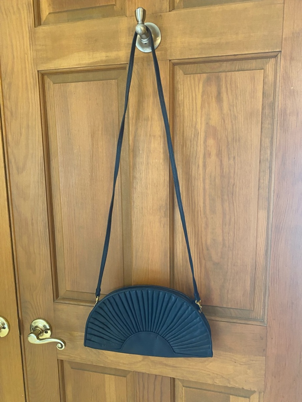 Vintage Brio Navy Pleated Half-Moon/Fan Crossbody Bag - Sleek Everyday Style